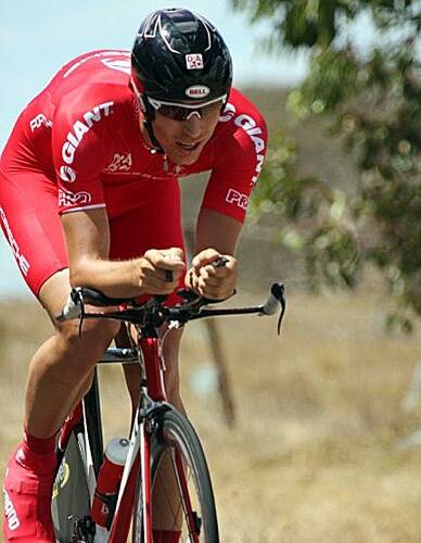 FLAT CHAT: Robbie Williams in action at the Oceania individual time trial where he placed sixth.