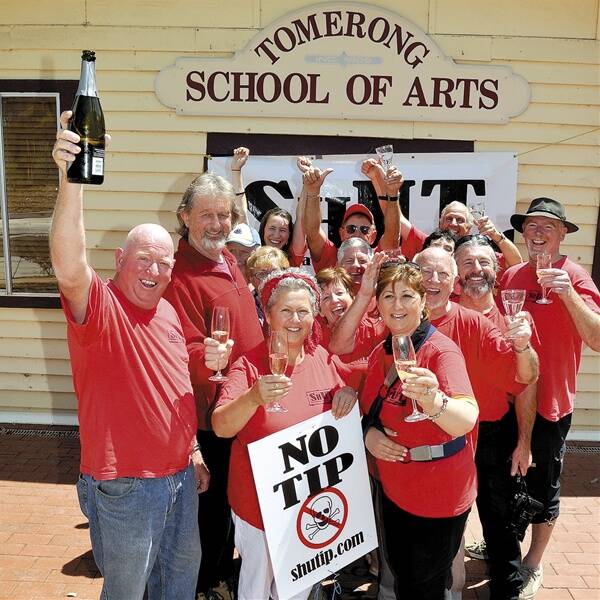 PEOPLE POWER:  Pictured celebrating their win over the Tomerong tip proposal Peter Allison,  Richard Bates, Frank and Bev Tipping, Rus Neville, Franca Neville, Sandra Lee, John Lord, Peter and Vicki Nelson, Kate Child, David and Val Slater, Chris Senior and John Levett.