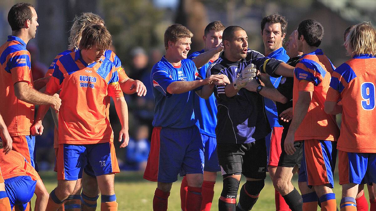 TENSE TIMES: It was not always smooth sailing for Gerringong, when players had a disagreement with the Culburra side early in the first half.Photo: CHRIS DOBIE