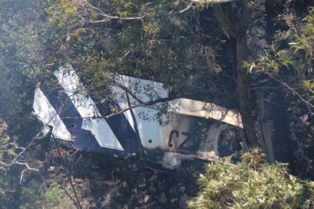 An aerial view of the detached left wing at the crash site in the Budawang ranges.