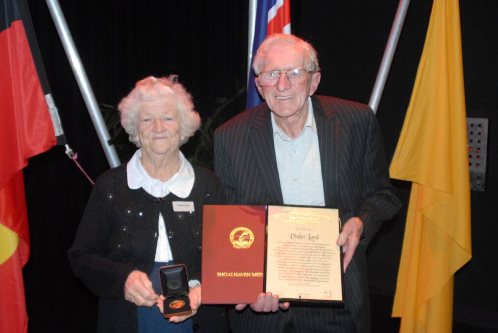 Gold award winner Violet Lord with her husband John at the Shoalhaven medal presentation at the Shoalhaven Entertainment Centre  on Friday night.