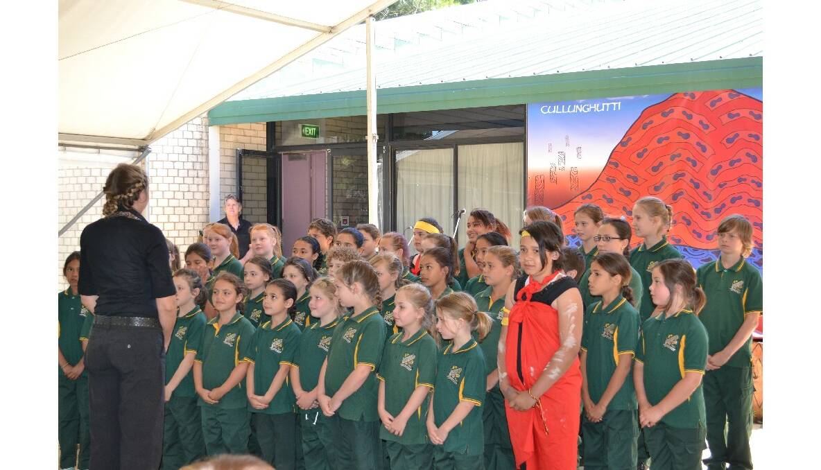 The East Nowra Public School choir sing their hearts out at the Cullunghutti Aboriginal Area community celebration at the Shoalhaven Heads Community Centre on Friday.