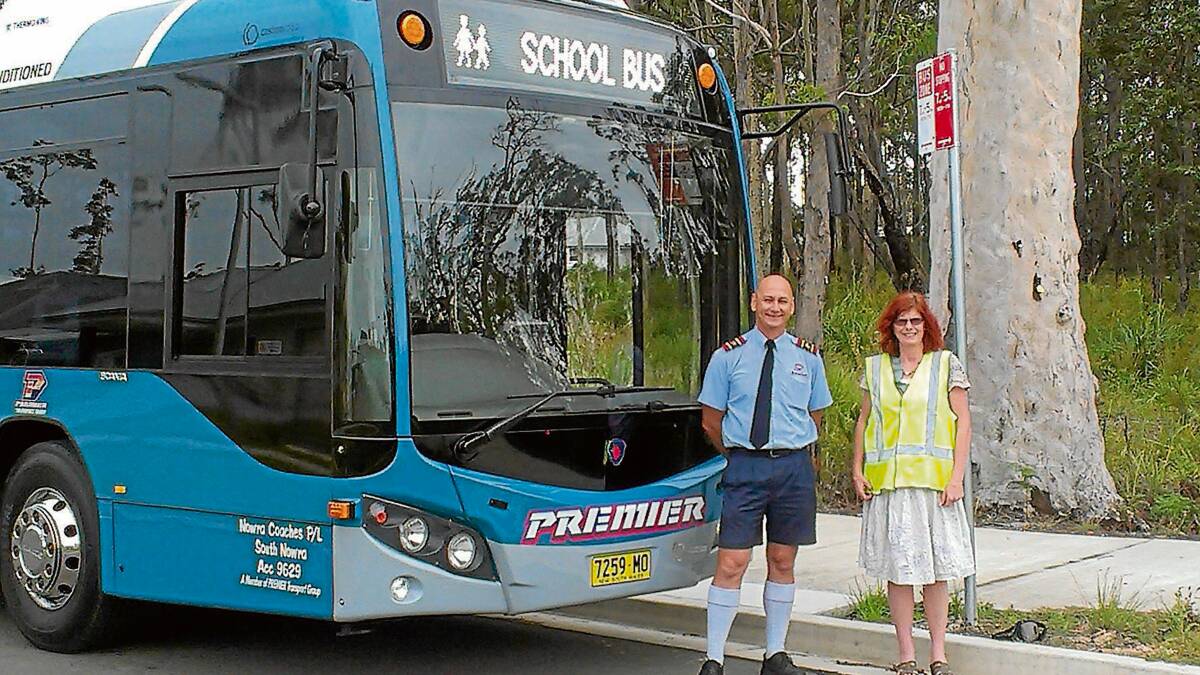 WIN FOR COMMUNITY: Nowra Coaches training and assessment manager Scott Davis and Shoalhaven City Council road safety officer Kathy Wiseham at the new bus zone in Bayswood Estate, Vincentia.