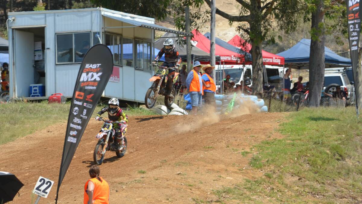 IN PURSUIT: Shoalhaven rider Dante Hyam (right) in hot pursuit of Caleb Clifton (left) at the first round of the East Coast Series last weekend.