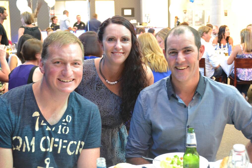 REUNITED: Greg Sweet from Nowra, Emma Quinn from Tumut and Kim Bice from Cambewarra enjoying the Nowra High Class of 92 Reunion on Saturday night.