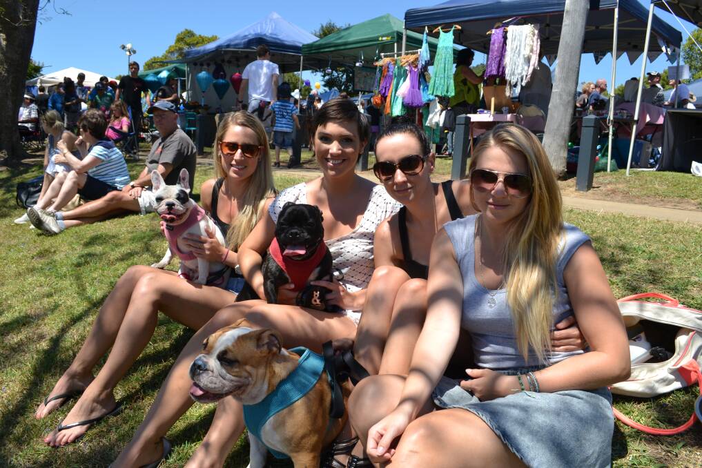 PETS AFLOAT:Charlie with Molly the dog, Ellen with Benson the dog, Stacey with Sadie the dog and Casey at the Shoalhaven River Festival held on the banks of the river on Saturday