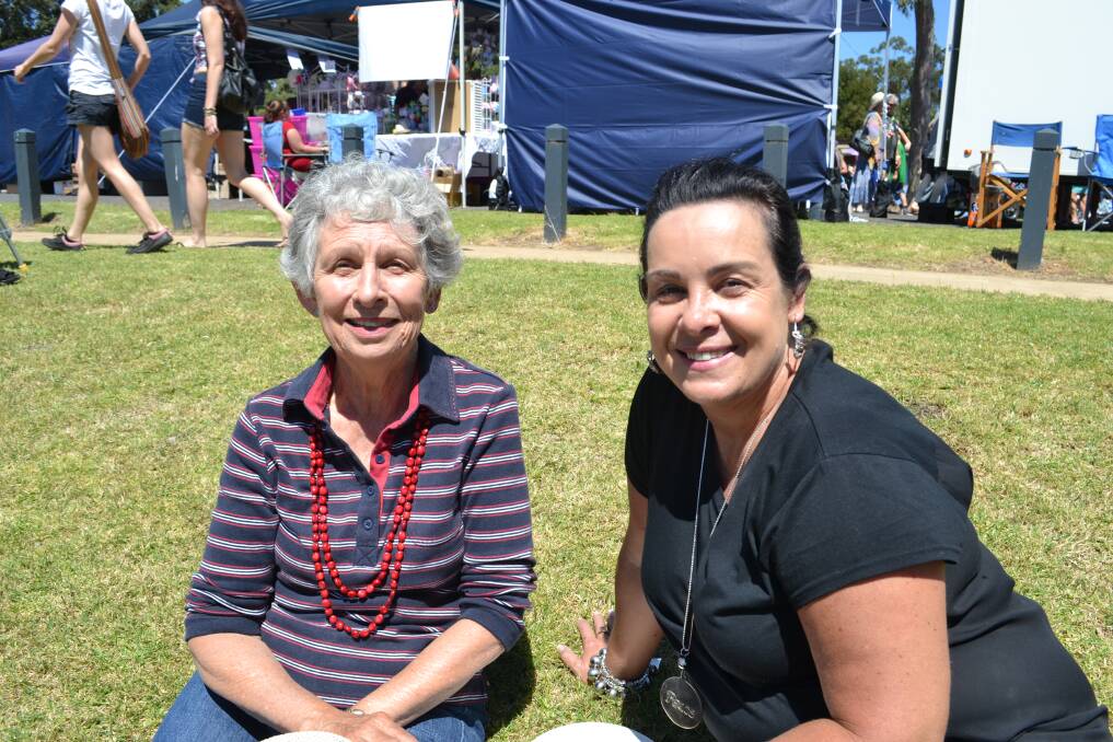 RIVERSIDE: Jan Baldwin and Jennifer Dlugitch from Bomaderry having a great time at the Shoalhaven River Festival held on the banks of the River on Saturday.