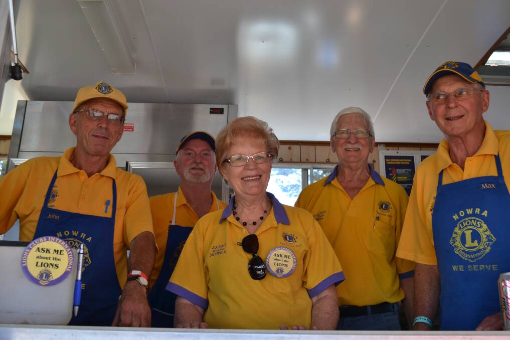 LIONS CLUB: John Price, Brian Legge, Janet Hughes, Ian Hughes and Mat Woolley fundraising at the Nowra Show on Saturday.