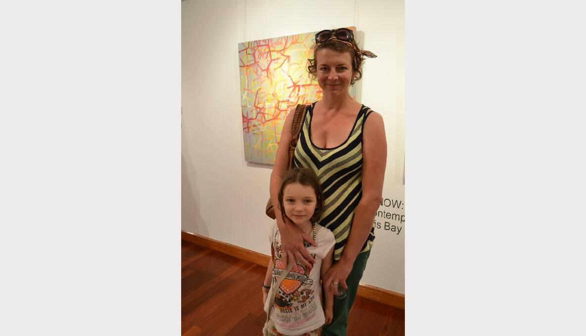 SHOWCASE: Mignon Steele from Wollongong and Sylvie Figgs with Steele’s painting stroke at the NOW: Shoalhaven Contemporary Art Prize exhibition at the Shoalhaven City Arts Centre in Nowra on Saturday.