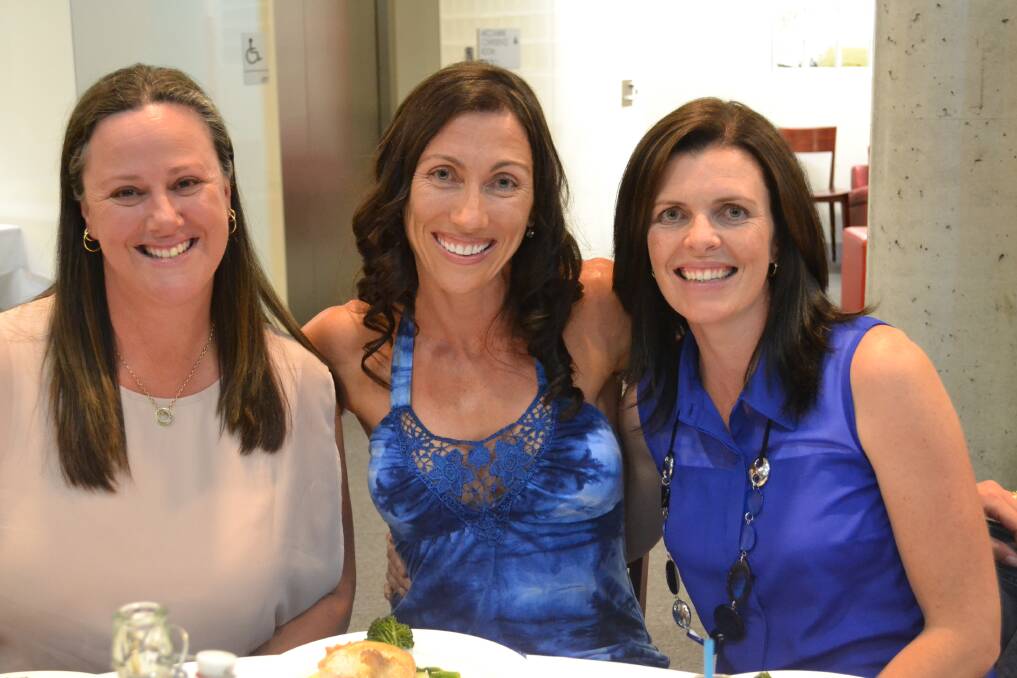 TERRIFIC TRIO: School friends, Organizer Jocelyn Fox from Wandandian, Helen O’Donnell from North Nowra and Fiona Pollard from Kiama Downs having a fantastic time catching up at the Nowra High Class of 92 Reunion on Saturday night.   