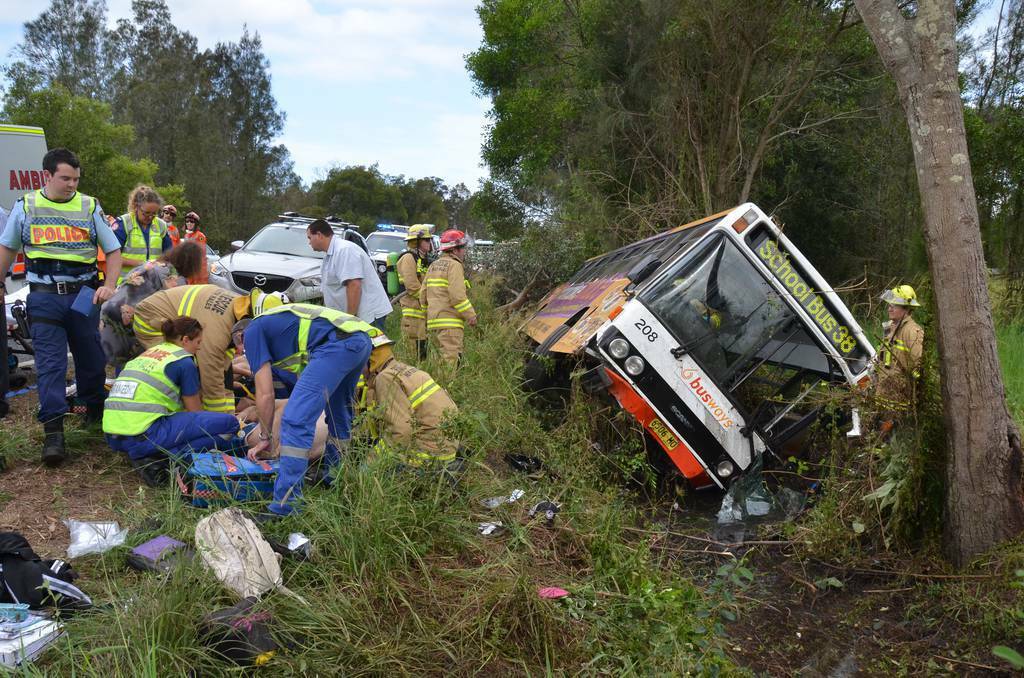 The scene of Tuesday afternoon's school bus crash on Hastings River Drive. Pic: Port News