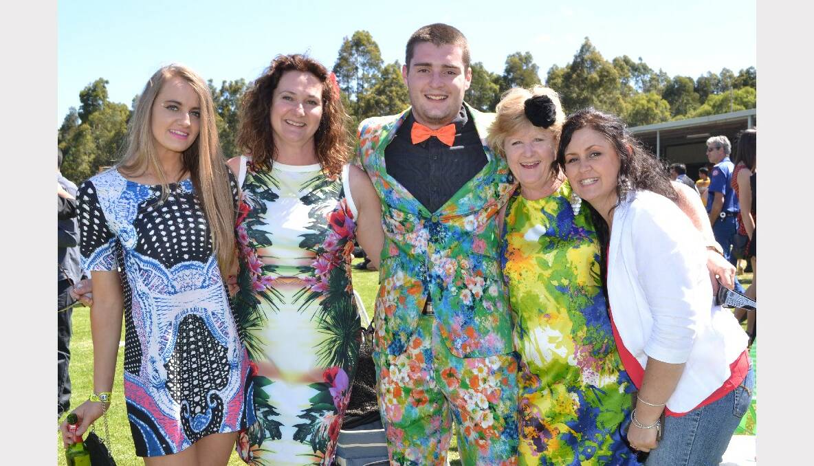 A splash of colour was the order of the day for Abbie and Jacquie Boyd from Bomaderry, Jacob Weymans, Debbie Nelson from Nowra and Debbie Byrnes from Worrigee who had a fun day at the races.