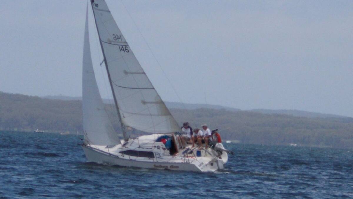 SCRATCH START: Southern Cross crew (Greg, Lynne and captain Billy) beat upwind leading the charge in a three-way tussle to the line at the SIBYC first inside course for 2014 on Saturday.