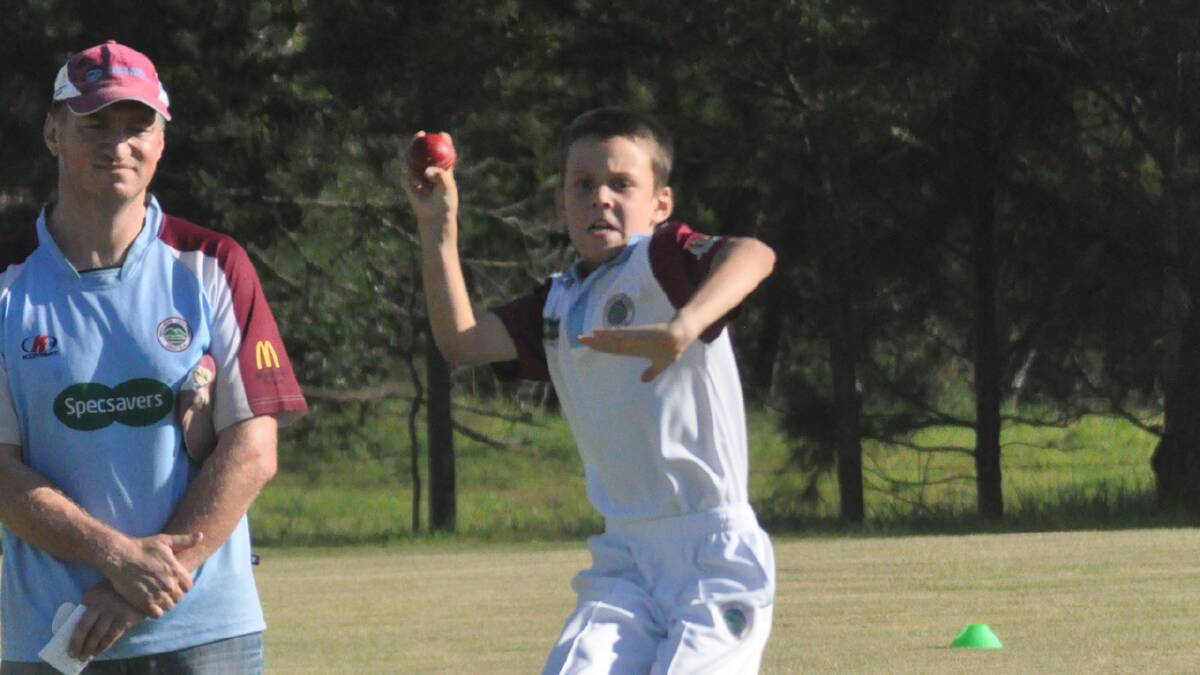 ON TARGET: Aidan Wood shows his wicket taking ability for North Nowra- Cambewarra (Blues) under 12s against clubmates the Maroons on Saturday at Bernie Regan Oval. Photo: DAMIAN McGILL