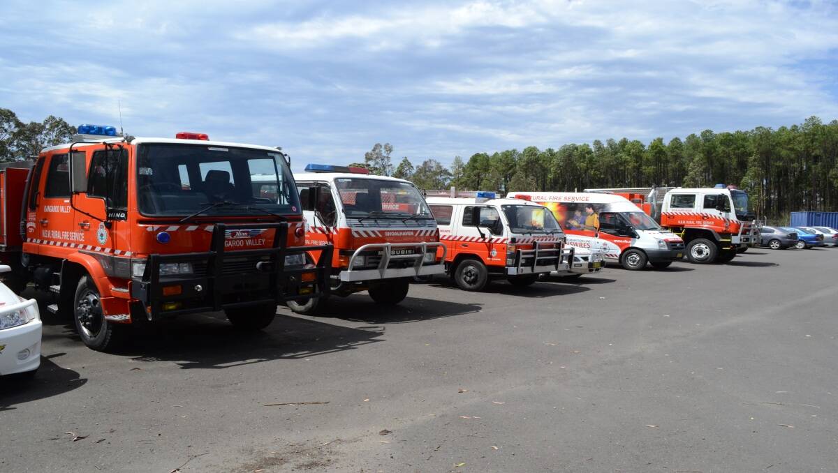 Fire trucks on standby outside the Shoalhaven Emergency Operations Centre at Nowra.