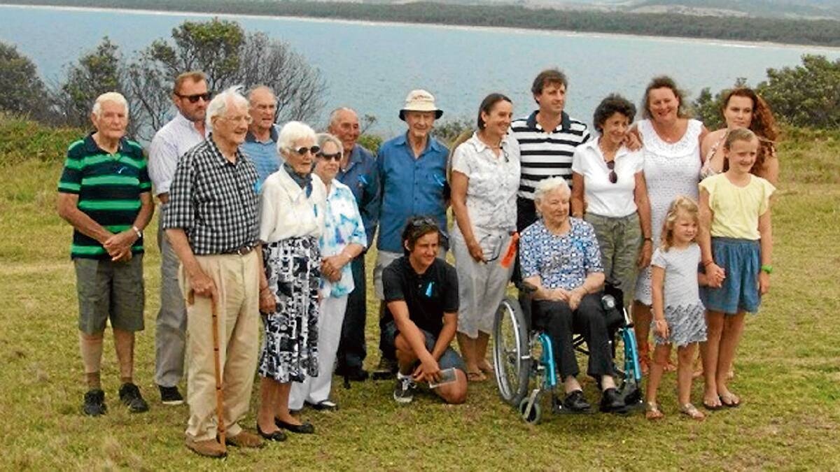 HISTORY MAKERS: Local residents Ken Miller, Chris Cullen, Don Sharpe, Esther Cullen Nora McIntosh, Freddy Addison, Colin Sharpe, Beryl Watson (in wheelchair) who were present 80 years ago at Kingsford Smith’s historic flight were pictured with descendants of PG Taylor who were attended the weekend’s celebrations.