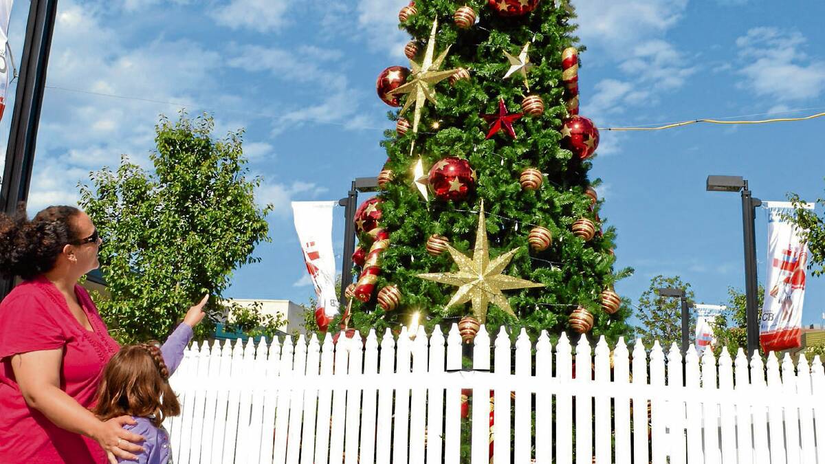 FESTIVE: Melanie and Bianca Grieve feel the Christmas spirit as they admire the seven-metre Christmas tree in Junction Court, Nowra on Tuesday.